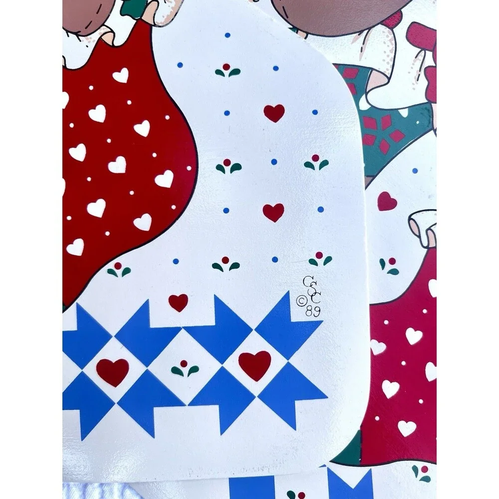 Vintage 1989 Christmas Teddy Bear Placemats – Set of 4 Large Holiday Table Mats
